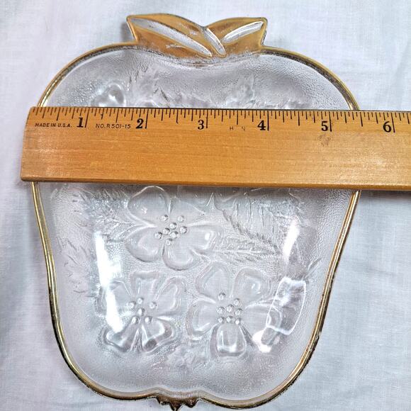 Hazel-Atlas Mid-Century Modern Clear Glass Apple Plate 22K Gold Trim 1950s MCM - Picture 7 of 8